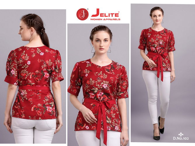 Jelite Tulip 1 Stylish Western Regular Wear Polyester crepe Ladies Top Collection